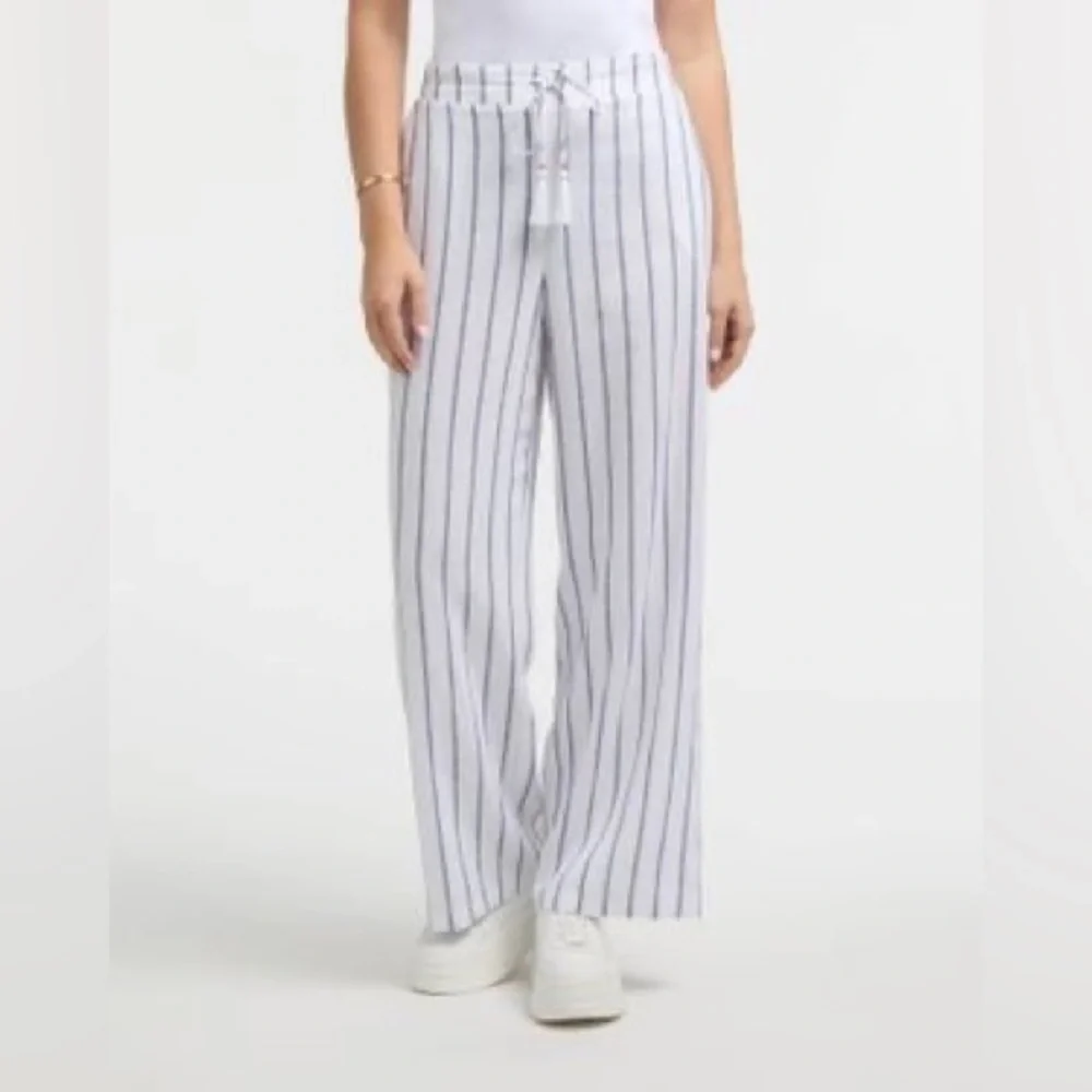 Ellen Tracy Linen Stripe Wide Leg Pants Women's Small White w/ Black pinstripes - Picture 8 of 15